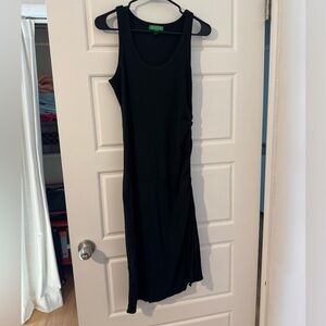 Ruched midi dress in vintage rib (Black)